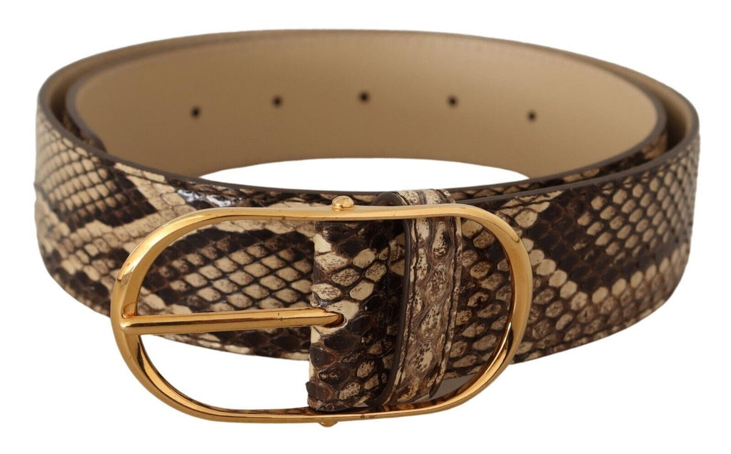 Brown Exotic Leather Gold Oval Buckle Belt - 75-cm-30-inches