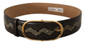 Brown Exotic Leather Gold Oval Buckle Belt - 75-cm-30-inches