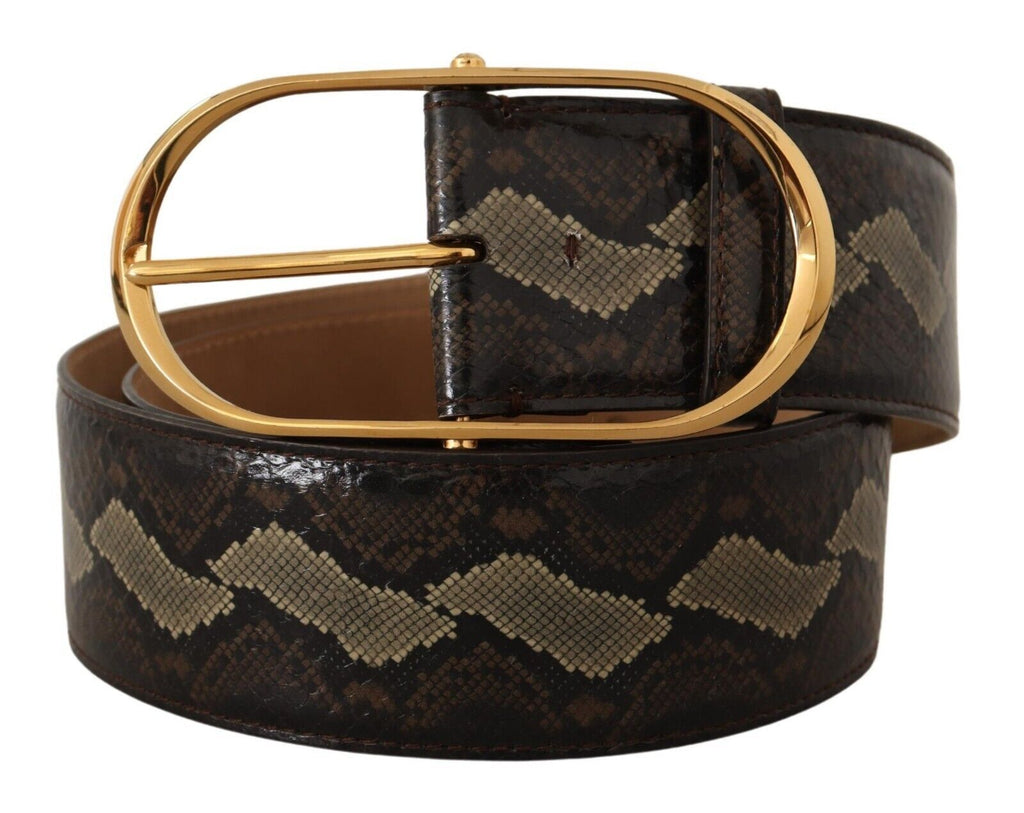 Brown Exotic Leather Gold Oval Buckle Belt - 75-cm-30-inches