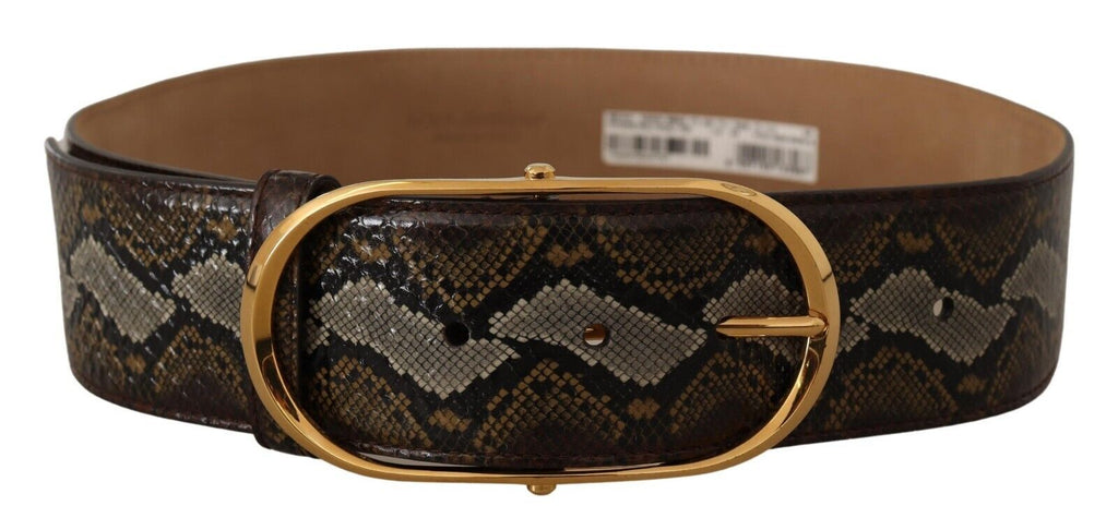 Brown Python Leather Gold Oval Buckle Belt - 80-cm-32-inches