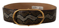 Brown Python Leather Gold Oval Buckle Belt - 80-cm-32-inches