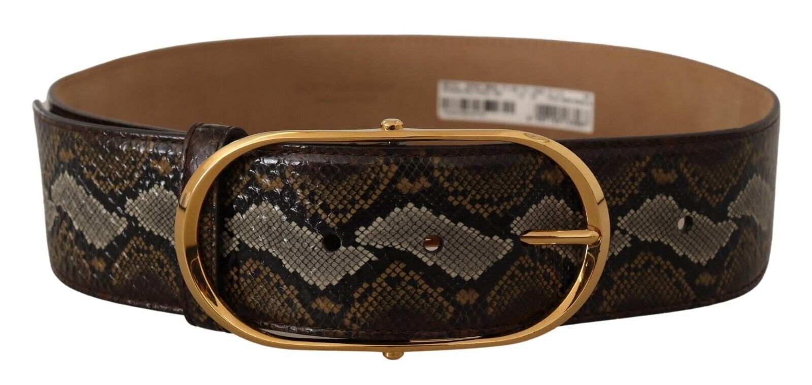 Brown Python Leather Gold Oval Buckle Belt - 80-cm-32-inches