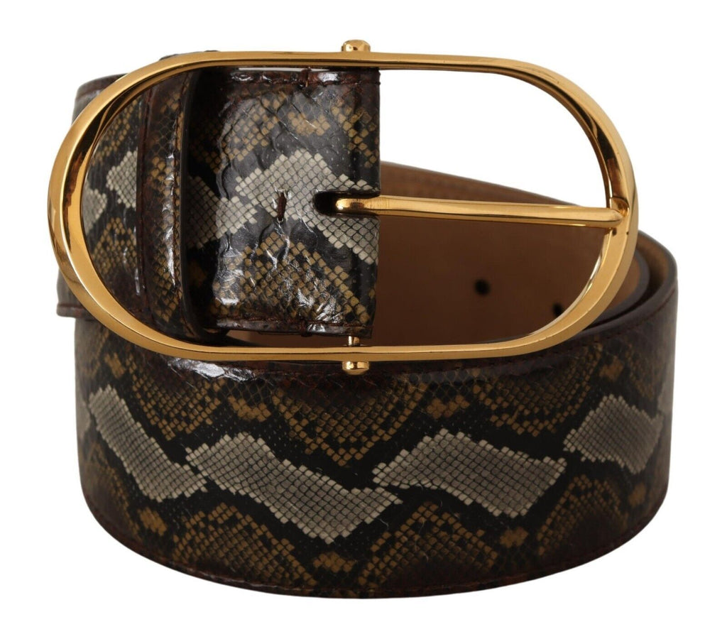 Brown Python Leather Gold Oval Buckle Belt - 80-cm-32-inches