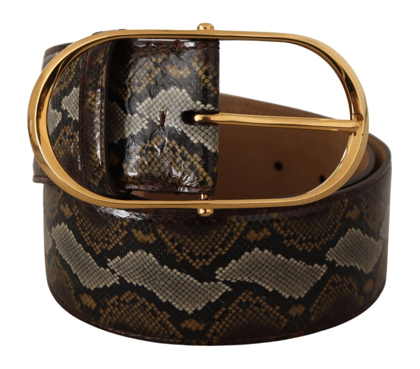 Brown Python Leather Gold Oval Buckle Belt - 80-cm-32-inches