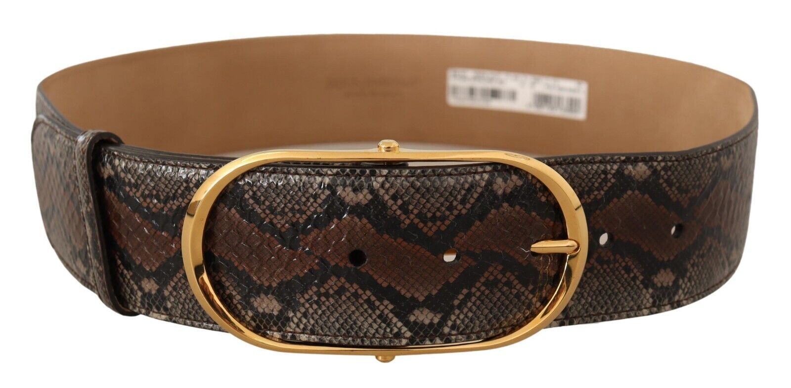 Brown Exotic Leather Gold Oval Buckle Belt - 80-cm-32-inches
