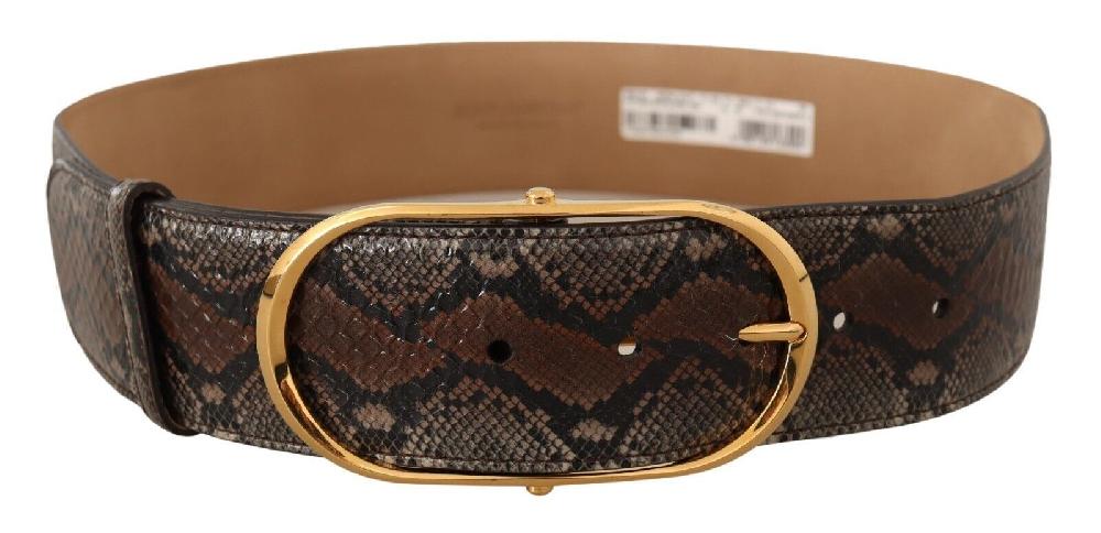 Brown Exotic Leather Gold Oval Buckle Belt - 80-cm-32-inches