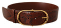 Brown Exotic Leather Gold Oval Buckle Belt - 70-cm-28-inches