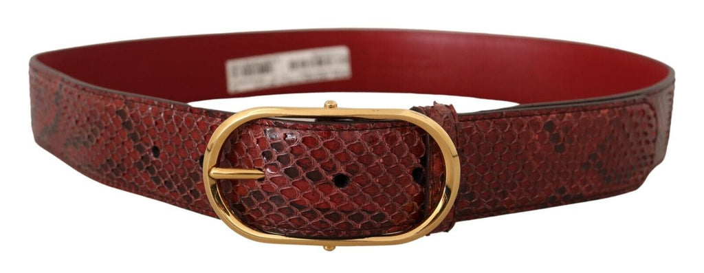 Red Exotic Leather Gold Oval Buckle Belt - 80-cm-32-inches