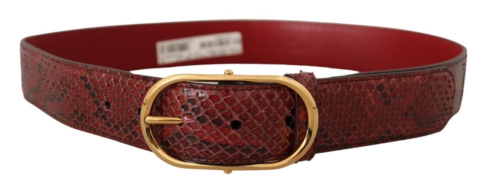 Red Exotic Leather Gold Oval Buckle Belt - 80-cm-32-inches