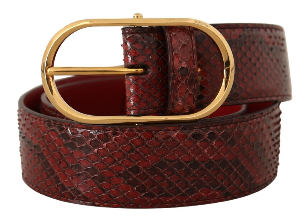 Red Exotic Leather Gold Oval Buckle Belt - 80-cm-32-inches