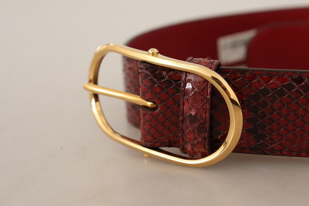 Red Exotic Leather Gold Oval Buckle Belt - 80-cm-32-inches