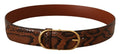 Brown Exotic Leather Gold Oval Buckle Belt - 80-cm-32-inches