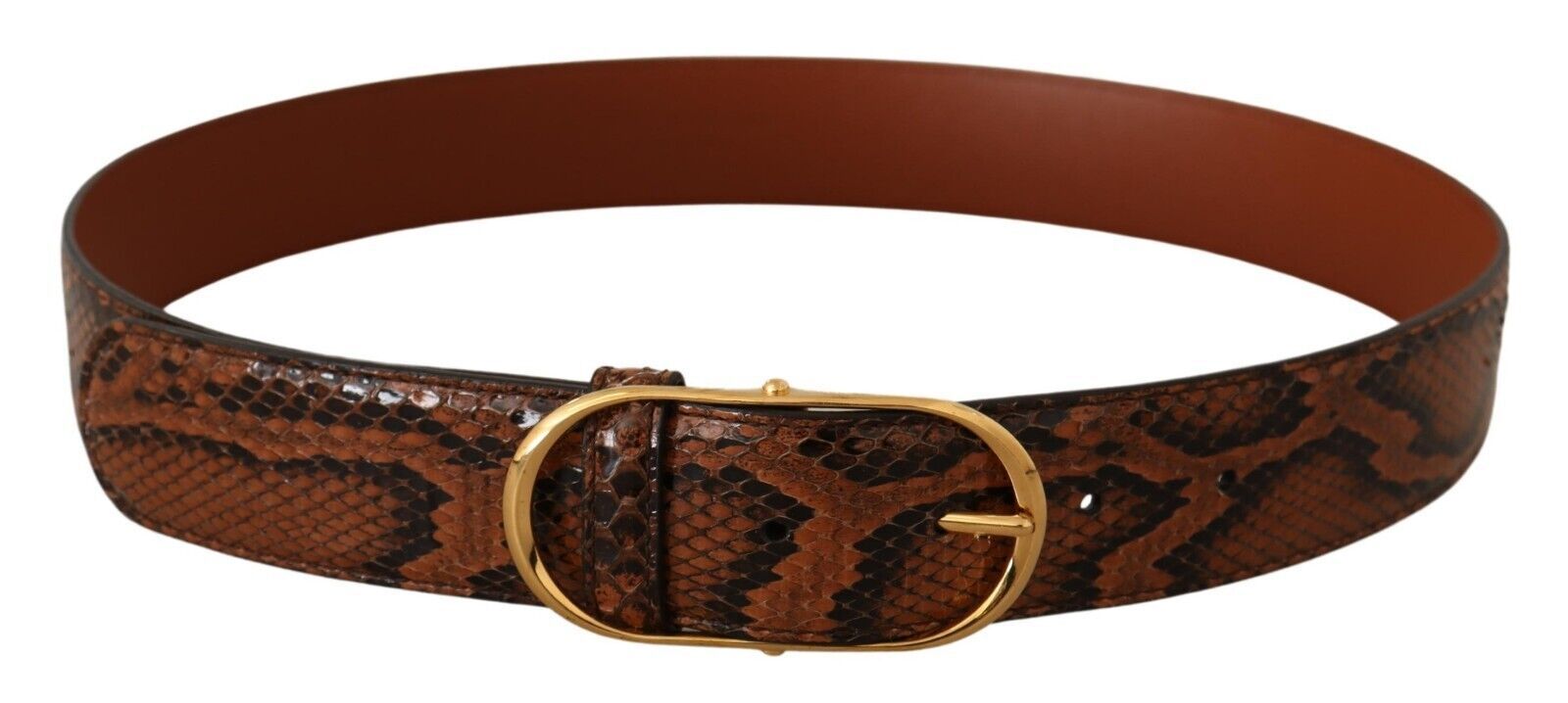 Brown Exotic Leather Gold Oval Buckle Belt - 80-cm-32-inches