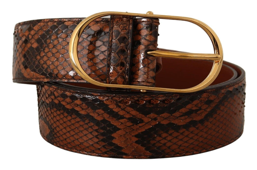 Brown Exotic Leather Gold Oval Buckle Belt - 80-cm-32-inches