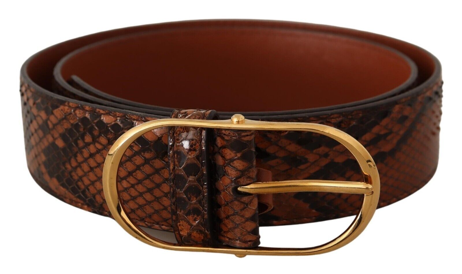 Brown Exotic Leather Gold Oval Buckle Belt - 80-cm-32-inches