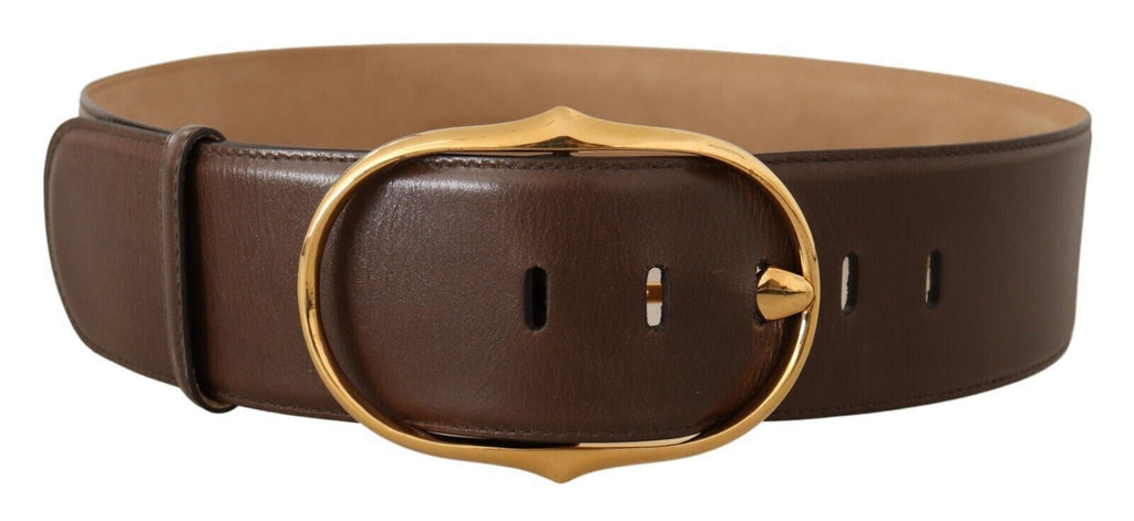 Brown Leather Gold Metal Oval Buckle Belt - 75-cm-30-inches