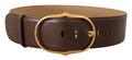 Brown Leather Gold Metal Oval Buckle Belt - 75-cm-30-inches