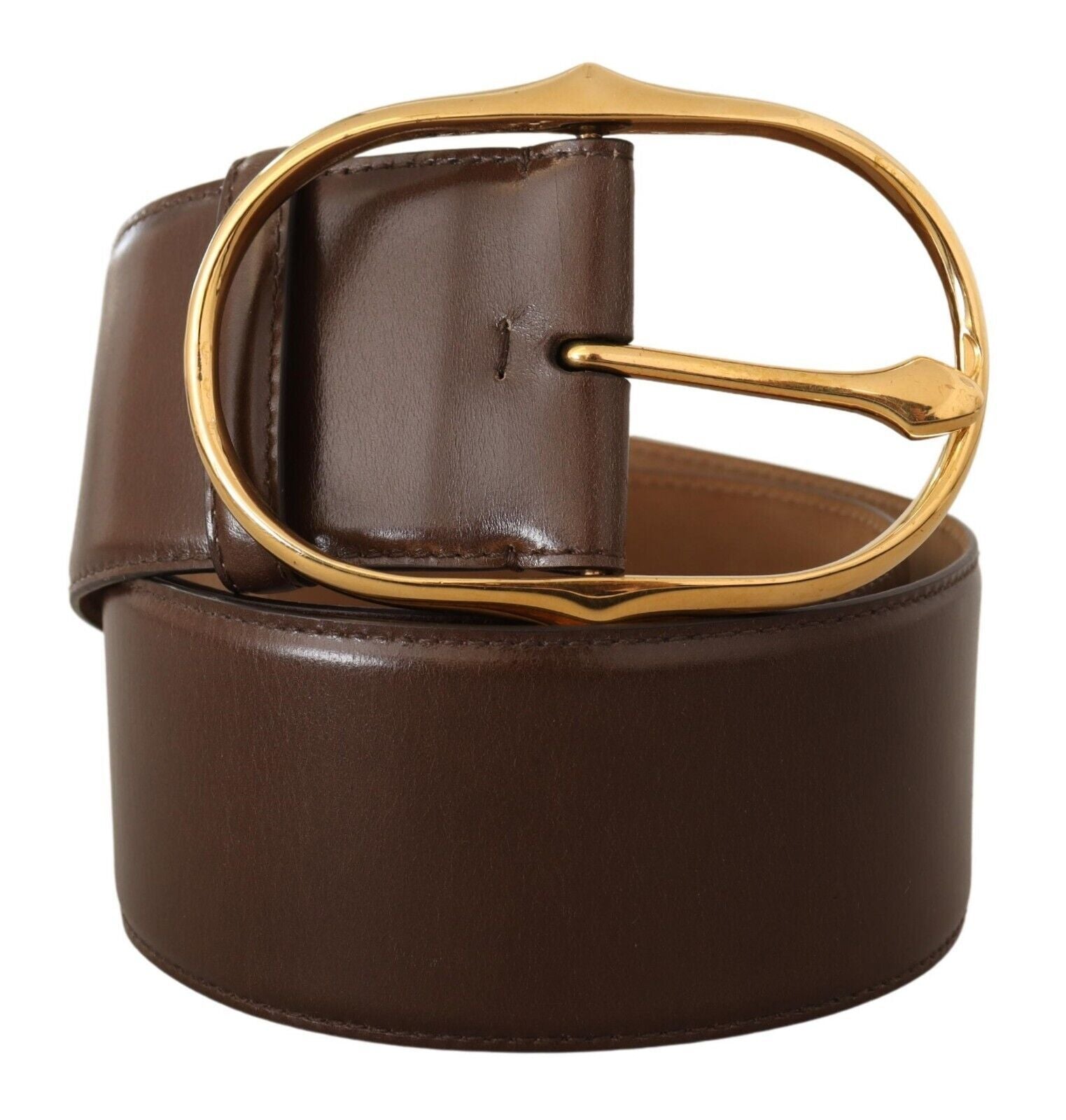 Brown Leather Gold Metal Oval Buckle Belt - 75-cm-30-inches