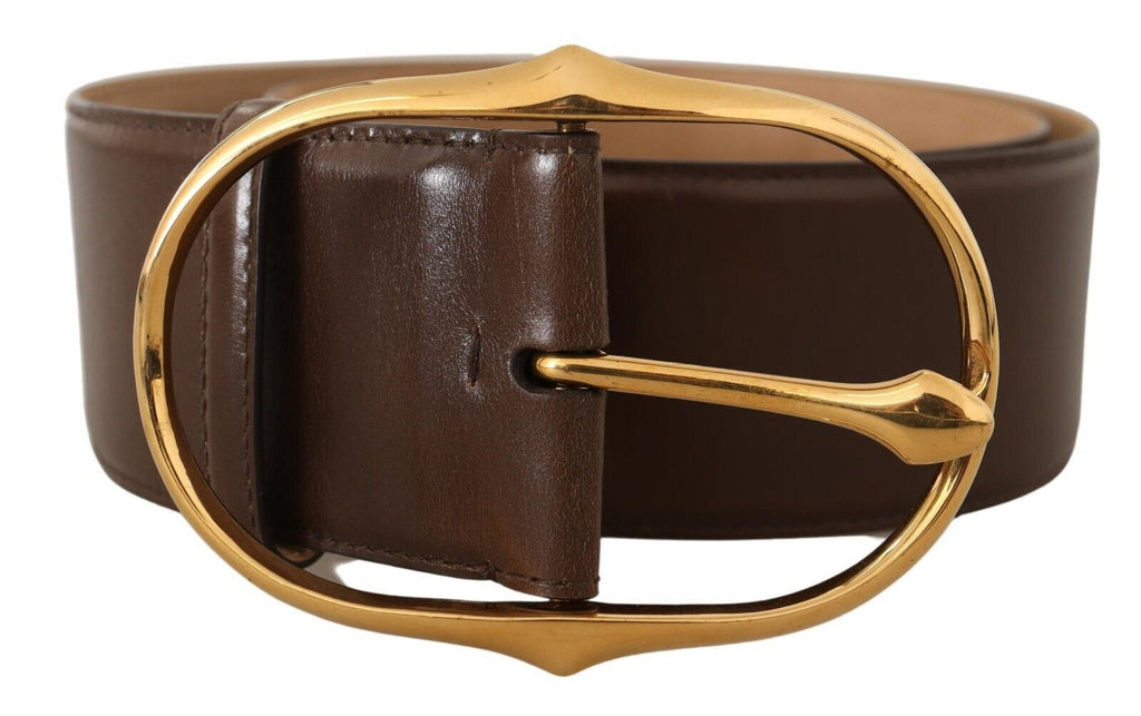 Brown Leather Gold Metal Oval Buckle Belt - 75-cm-30-inches