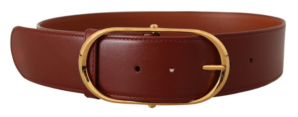 Brown Leather Gold Metal Oval Buckle Belt - 75-cm-30-inches