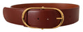 Brown Leather Gold Metal Oval Buckle Belt - 75-cm-30-inches