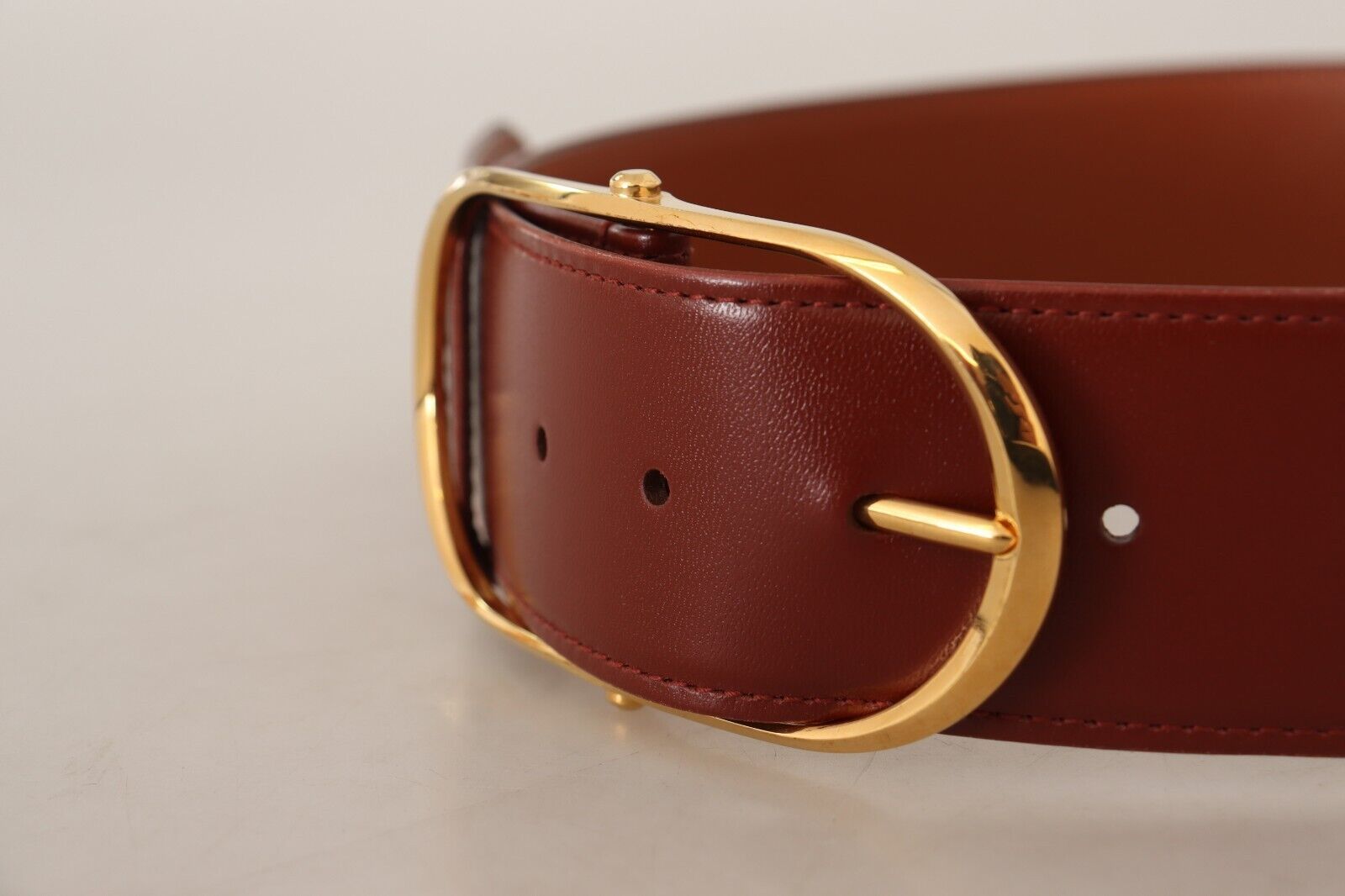 Brown Leather Gold Metal Oval Buckle Belt - 75-cm-30-inches