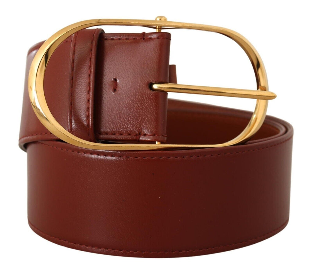 Brown Leather Gold Metal Oval Buckle Belt - 75-cm-30-inches