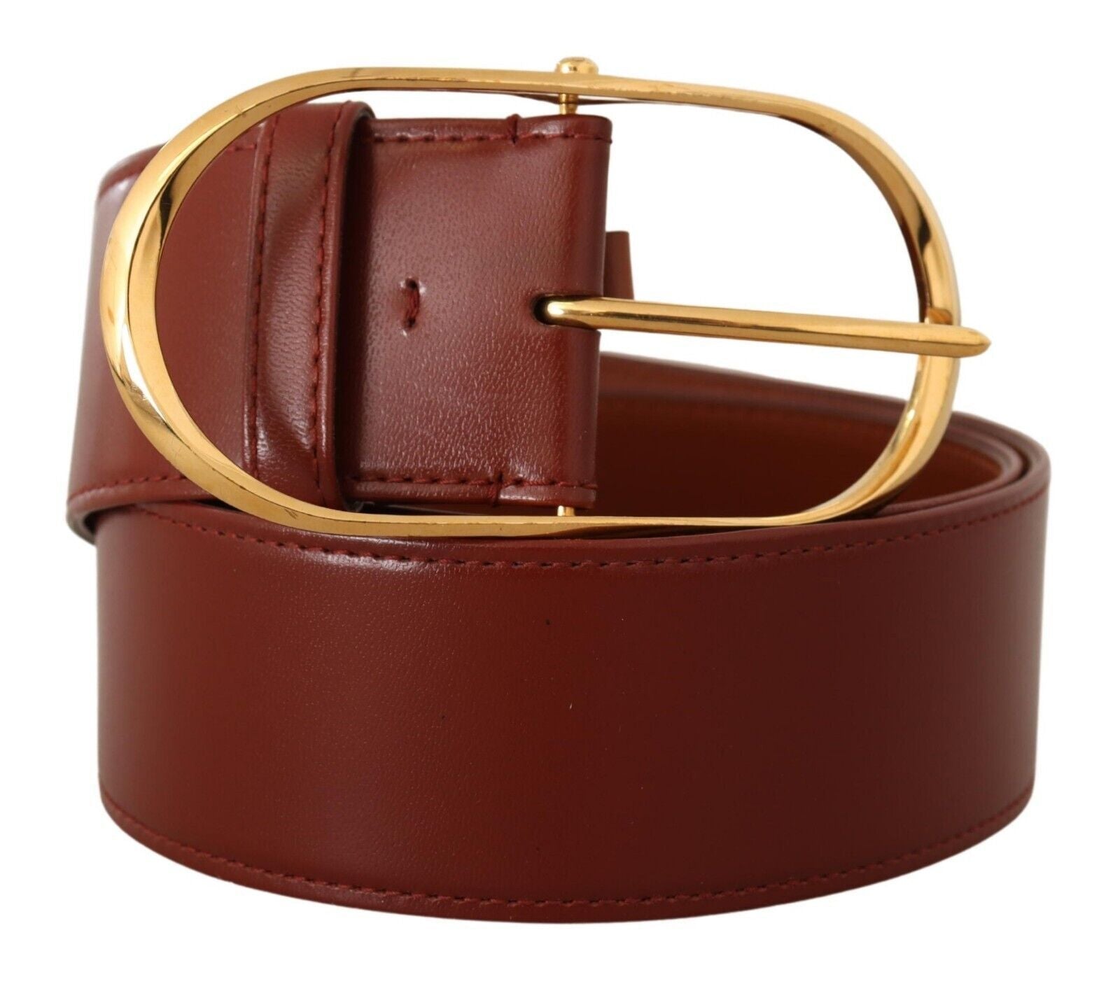 Brown Leather Gold Metal Oval Buckle Belt - 75-cm-30-inches