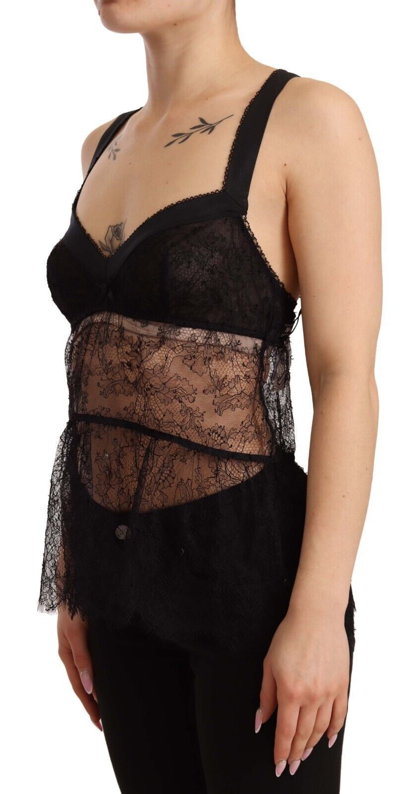 Black Silk Lace Babydoll Nylon Lingerie Top - it2-s