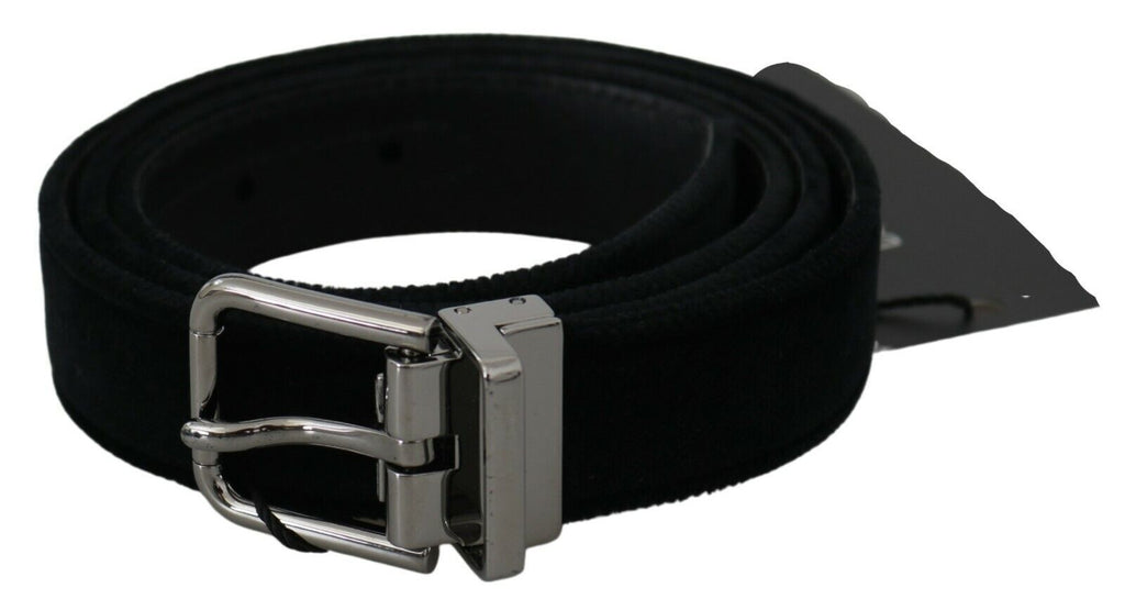 Black Velvet Leather Silver Buckle Belt - 80-cm-32-inches