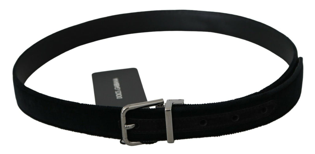 Black Velvet Leather Silver Buckle Belt - 80-cm-32-inches