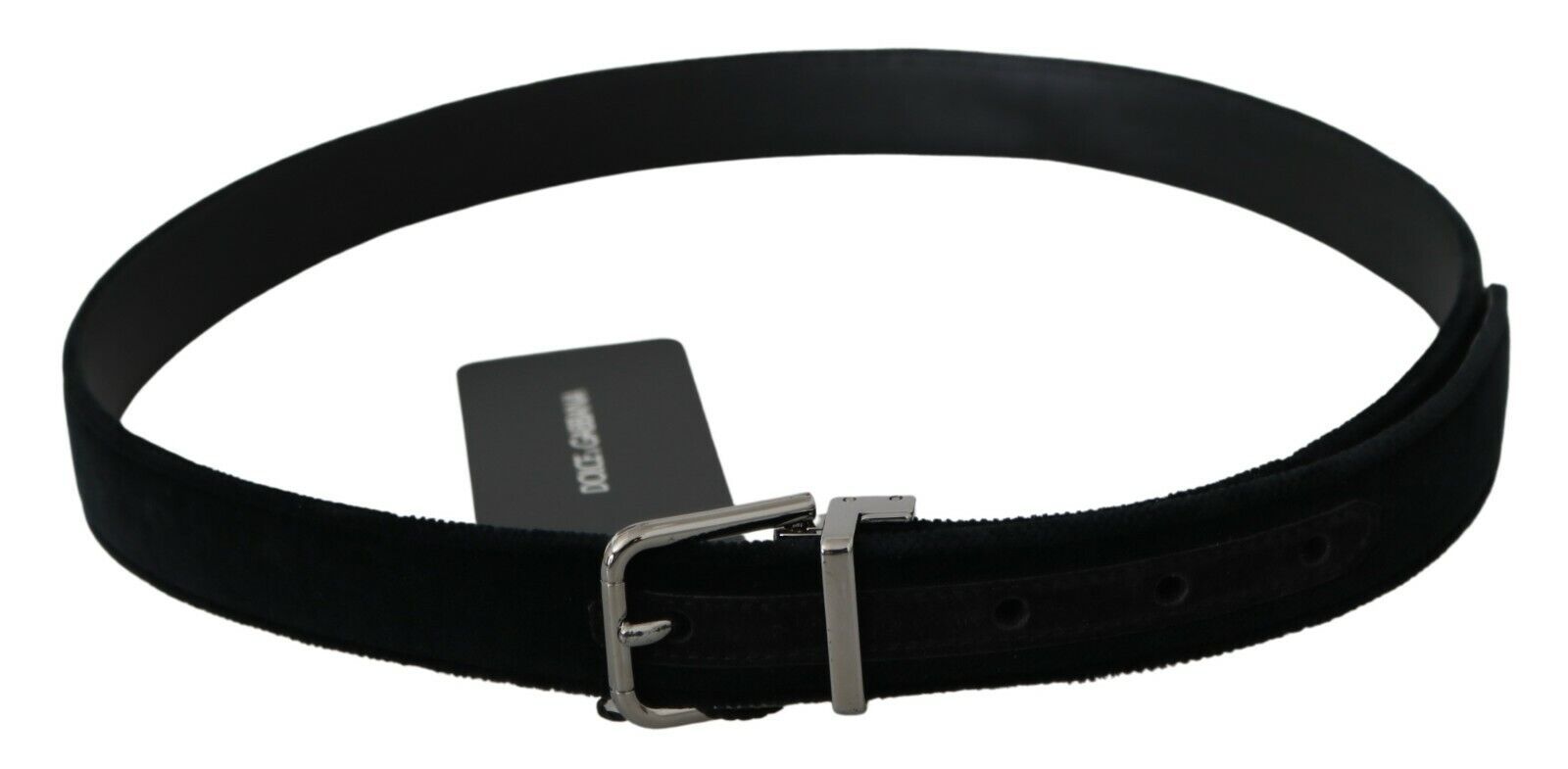 Black Velvet Leather Silver Buckle Belt - 80-cm-32-inches