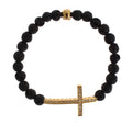 Lava Stone Gold Clear CZ Cross 925 Silver Bracelet - s