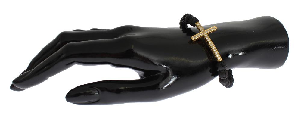 Lava Stone Gold Clear CZ Cross 925 Silver Bracelet - s