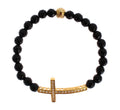 Agate Stone Gold CZ Cross 925 Silver Bracelet - m