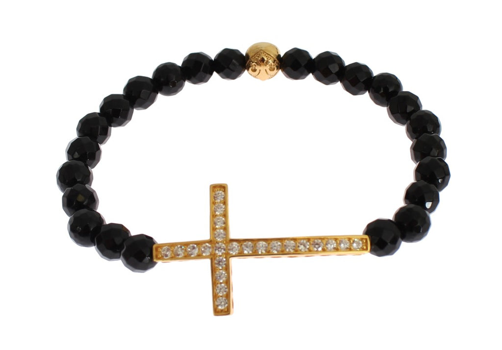 Agate Stone Gold CZ Cross 925 Silver Bracelet - m