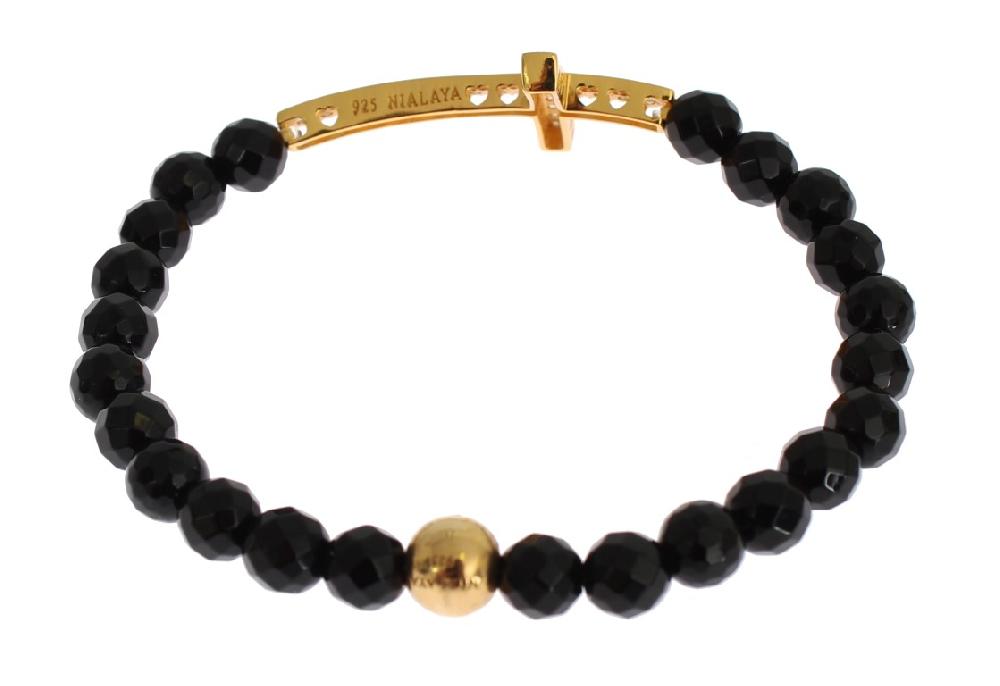 Agate Stone Gold CZ Cross 925 Silver Bracelet - m