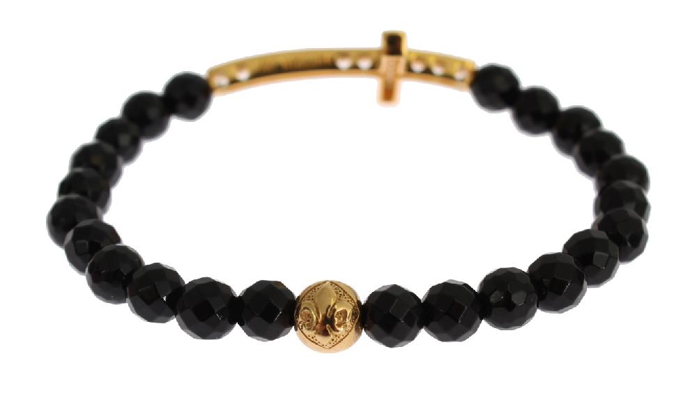Agate Stone Gold CZ Cross 925 Silver Bracelet - m