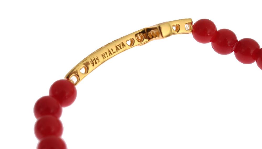 Red Coral Gold CZ Cross 925 Silver Bracelet - s