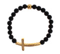 Matte Onyx Stone Gold CZ Cross 925 Silver Bracelet - m