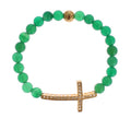 Jade Stone Gold CZ Cross 925 Silver Bracelet - s