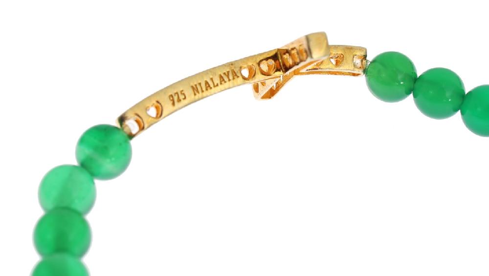 Jade Stone Gold CZ Cross 925 Silver Bracelet - m