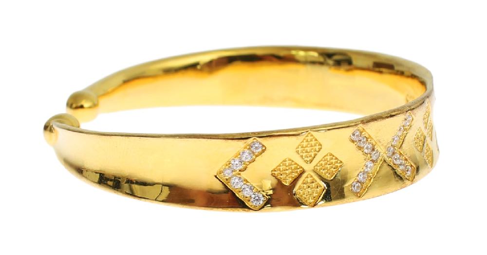 CZ Gold Sterling 925 Silver Bangle Bracelet - m