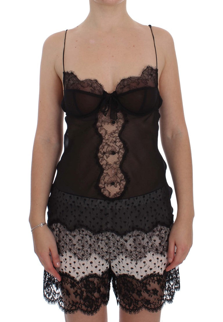 Black Silk Lace Babydoll Lingerie Top - it3-m