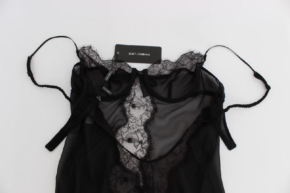 Black Silk Lace Babydoll Lingerie Top - it3-m