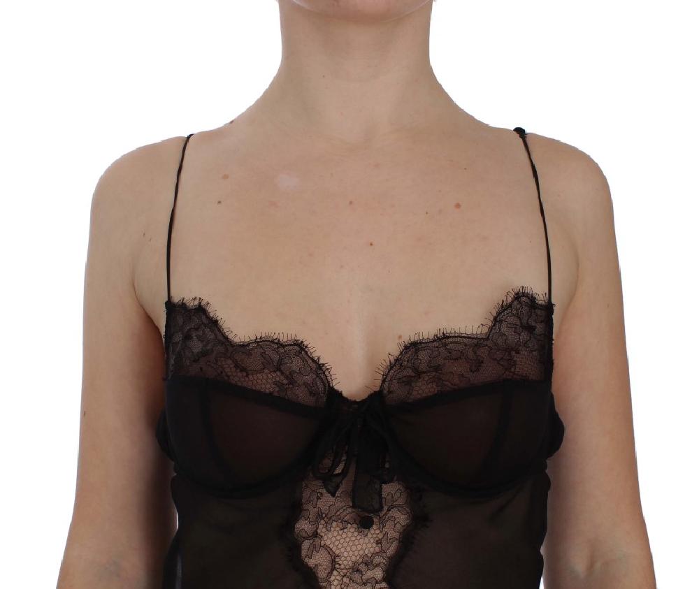Black Silk Lace Babydoll Lingerie Top - it1-xs