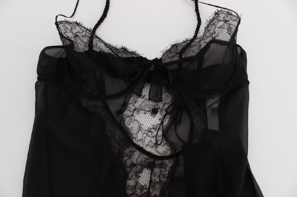 Black Silk Lace Babydoll Lingerie Top - it2-s