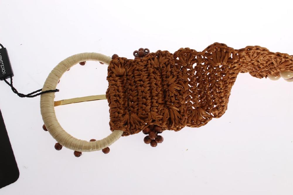 Brown Raffia Wood Beaded Wide Waist Belt - 65-cm-26-inches