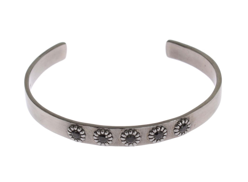 Black Crystal 925 Silver Bangle Bracelet - m