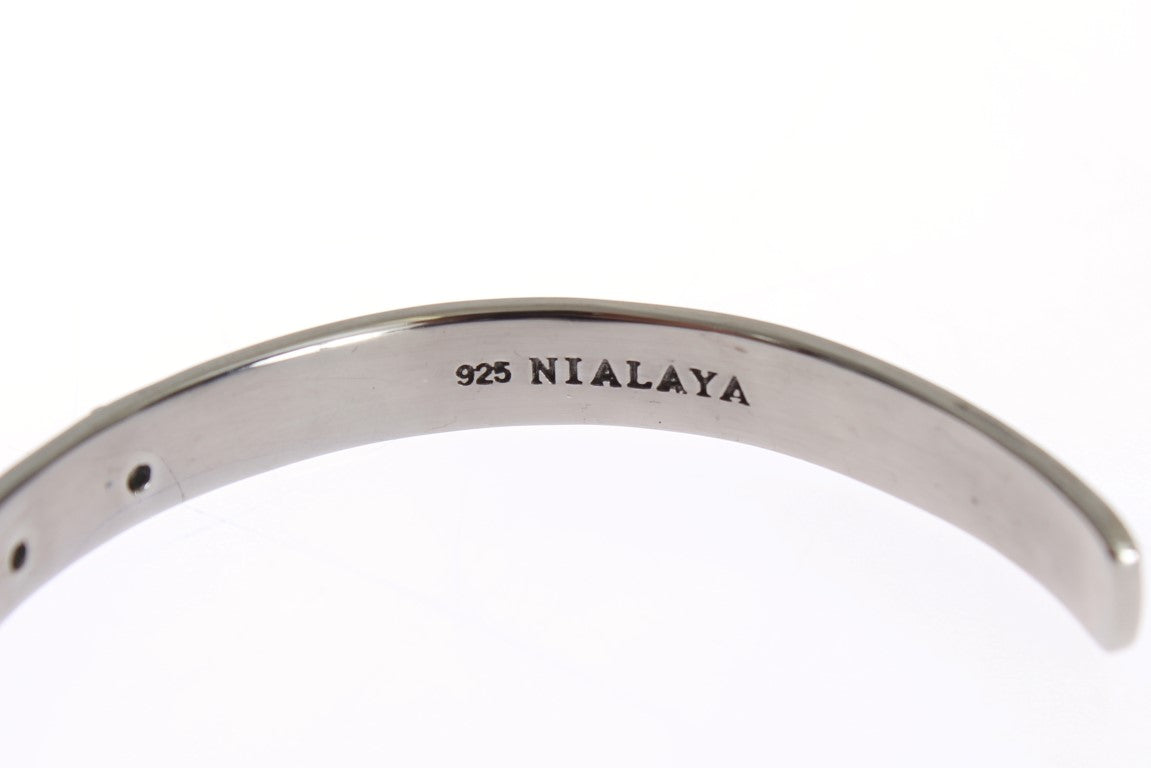 Black Crystal 925 Silver Bangle Bracelet - m